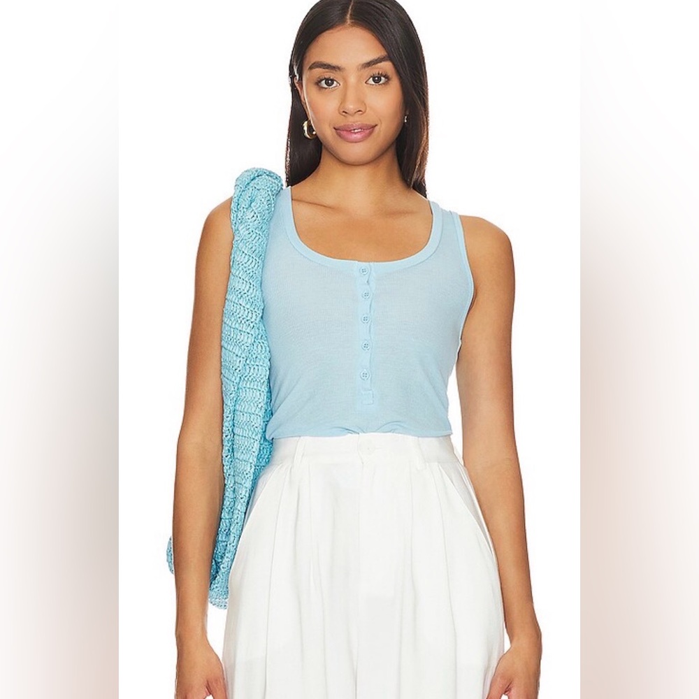 Michael Lauren Ribbed Henley Tank Top Light Blue Size M